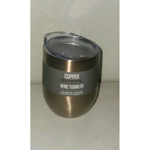 Cambridge Glass Other - 11oz Wine Tumbler Lid Double Wall Stainless Steel Insulated Wine Glass Copper